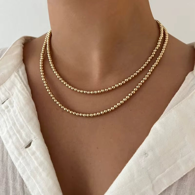 Chic Stainless Steel Gold Plated Beads Necklace